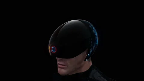 3d render of men in robotic futuristic cyberpunk helmet Stock Footage 134312129
