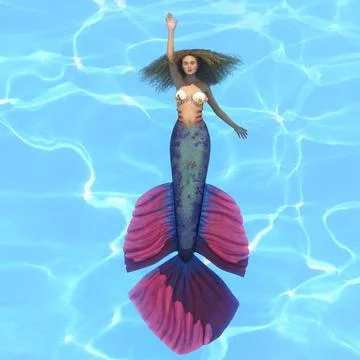 3D Render : a mermaid is floating on the surface of the pool Stock Illustration