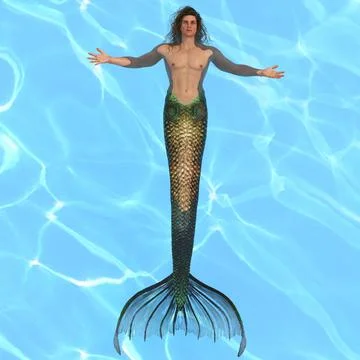 3D Render : a merman is floating on the surface of the pool Stock Illustration