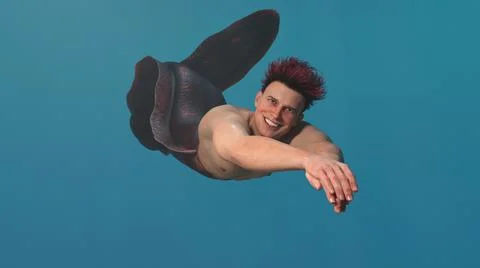 3D render: a merman is swimming under the sea Stock Illustration
