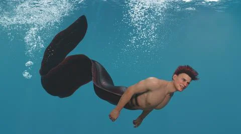 3D render: a merman is swimming under the sea Illustrazione stock
