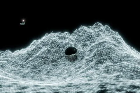 3d render of mesh network and glossy spheres Illustrazione stock