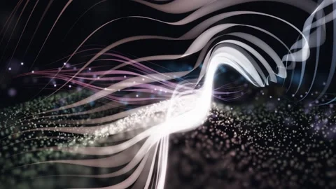 3D Render A mesmerizing, ethereal scene featuring luminous ribbons of light Vídeo Stock 340297428