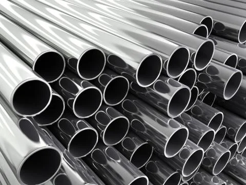 3d render of metal pipes stacked in pile isolated as a background Stock Illustration