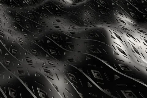 3d render metall background with reflections. Displacement surface. Random pa Stock Illustration