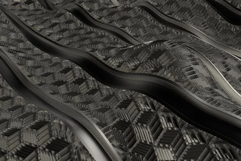 3d render metall background with reflections. Displacement surface. Random pa Stock Illustration