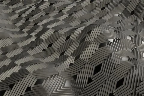 3d render metall background with reflections. Displacement surface. Random pa Stock Illustration