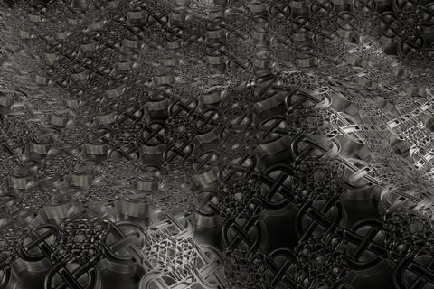 3d render metall background with reflections. Displacement surface. Random pa Stock Illustration