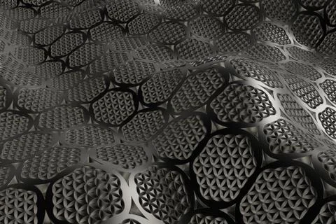 3d render metall background with reflections. Displacement surface. Random pa Illustrazione stock