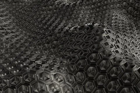 3d render metall background with reflections. Displacement surface. Random pa Stock Illustration