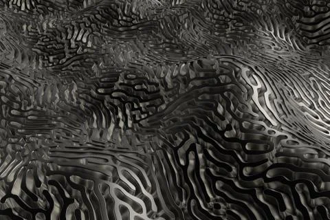 3d render metall background with reflections. Displacement surface. Random pa Stock Illustration