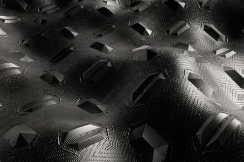 3d render metall background with reflections. Displacement surface. Random pa Stock Illustration