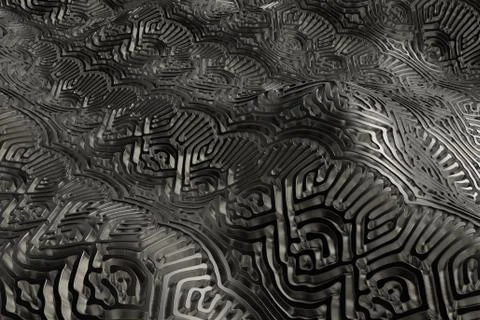 3d render metall background with reflections. Displacement surface. Random pa Stock Illustration