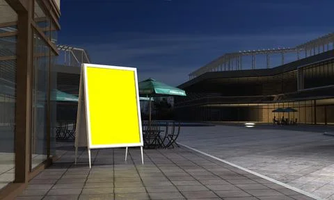 3D render of a metallic board with yellow blank space for images outdoors Illustrazione stock