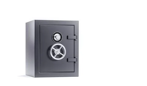 3D render of metallic safe deposit box with code lock on white isolated backg Illustrazione stock