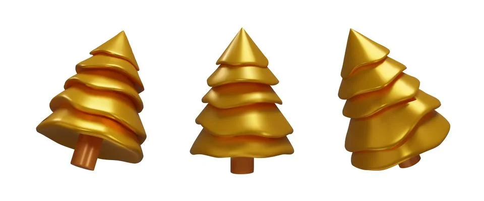 3d render metallic set Christmas tree Stock Illustration
