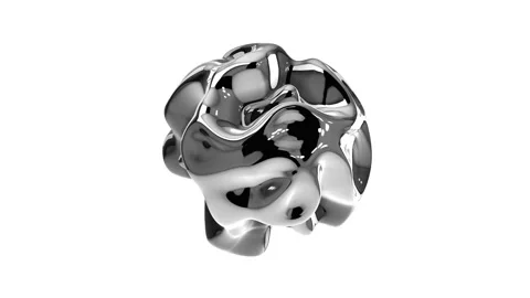 3D render of metallic silver sphere with turbulent displacement surface Stock Footage 281494487