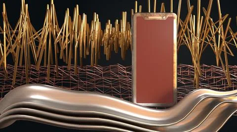 3D Render metallic smartphone, with abstract accessories Stock Illustration
