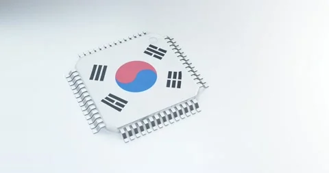 3d render of microchip or semiconductor chip in korea flag, for computing. Stock Footage 234398951