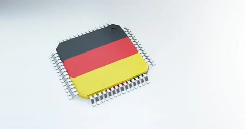 3d render of microchip or semiconductor chip in Germany flag, for computing. Video stock 234398962
