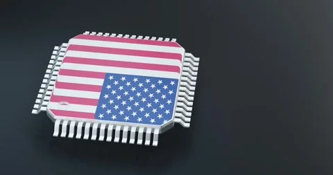  3d render of microchip or semiconductor chip in US flag, for computing. Stock Footage 269902712