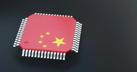  3d render of microchip or semiconductor chip in china flag, for computing. Stock Footage 269902733