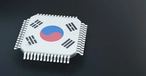  3d render of microchip or semiconductor chip in south korea flag, for computing Stock Footage 269902782