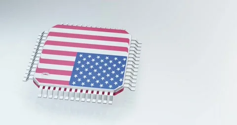  3d render of microchip or semiconductor chip in US flag, for computing. Stock Footage 269908226