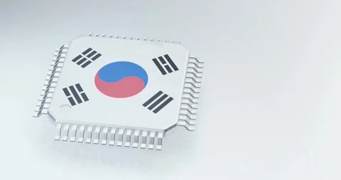  3d render of microchip or semiconductor chip in south korea flag, for computing Stock Footage 269908246