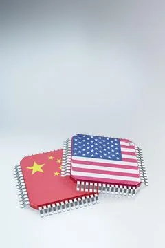 3d render of microchip or semiconductor chip in countries flag, for computi.. 库存插图