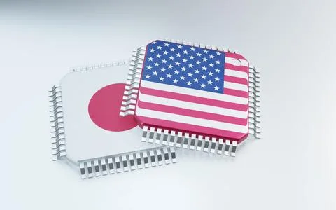 3d render of microchip or semiconductor chip in countries flag, for computi.. Stock Illustration