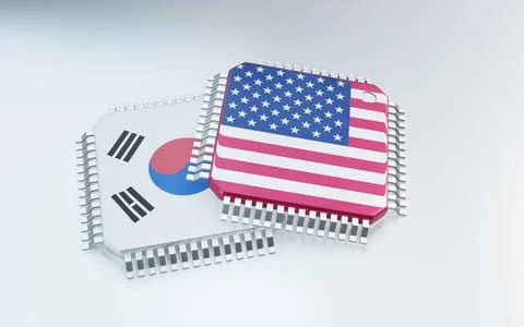 3d render of microchip or semiconductor chip in countries flag, for computi.. Illustrazione stock