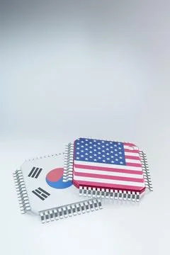 3d render of microchip or semiconductor chip in countries flag, for computi.. Illustrazione stock