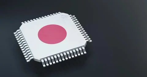 3d render of microchip or semiconductor chip with countries flag for supply.. Stock Photos