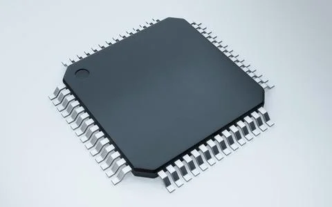 3d render of microchip or semiconductor chip, for computing. Stock Photos
