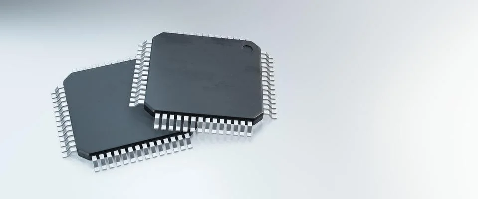 3d render of microchip or semiconductor chip, for computing. Stock Photos