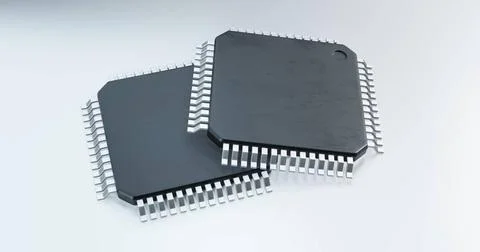 3d render of microchip or semiconductor chip, for computing. 3d render of ... Foto stock