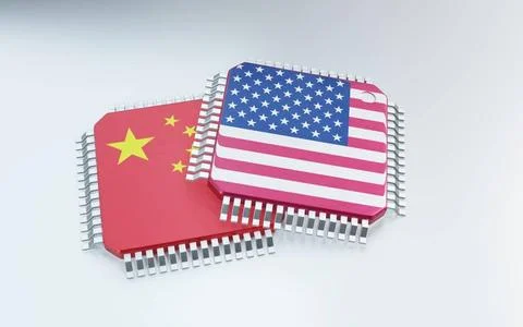 3d render of microchip or semiconductor chip in countries flag, for comput... Foto stock
