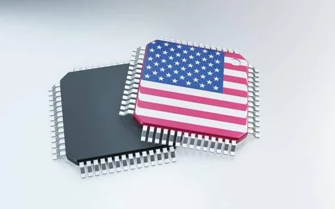 3d render of microchip or semiconductor chip in countries flag, for comput... Foto stock