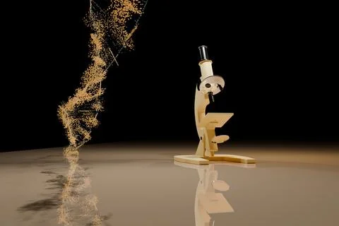 3d render of microscope and dna Illustrazione stock