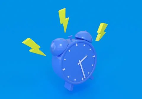 3D render of a minimal blue twin bell alarm clock on a blue background Illustrazione stock