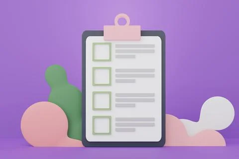 3d render of minimal checklist detail or notebook with empty checkbox on pu.. Stock-Illustration