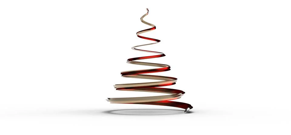 3D render of a minimal Christmas tree ribbon shape on a white background Stock Illustration
