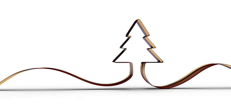 3D render of a minimal Christmas tree ribbon shape on a white background Stock Illustration