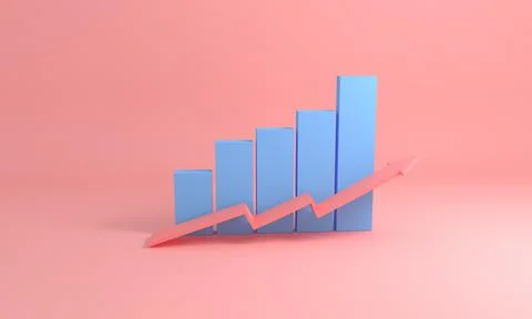 A 3D render of minimal graph growing columns in pastel colors - concept of su Stock Illustration