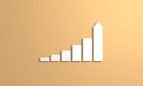 A 3D render of a minimal graph growing arrows columns chart - concept of succ Illustrazione stock