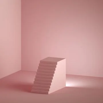 3d render minimal pink background with copy space. Abstract staircase Stock Illustration