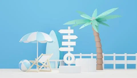 3d render minimal podium background for show and sales products. Hello Summ.. Stock-Illustration