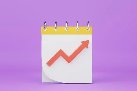 3d render of minimal white blank calendar and arrow graph. Scene of seo mar.. Stock-Illustration