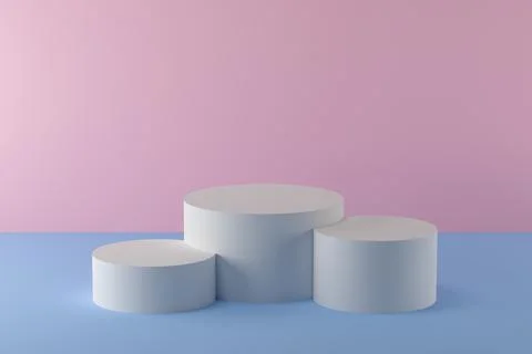 3d render minimalist podium with light blue and pink pastel colors with three Stock Illustration